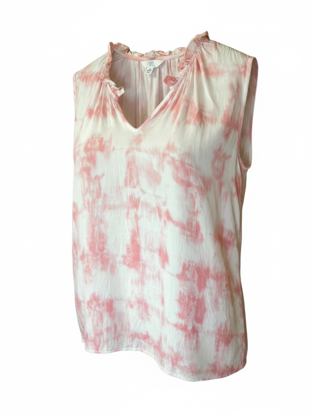 Time and Tru XL 16/18 Pink Tie Dye Sleeveless Ruffle Neck Blouse Boho Tank Top